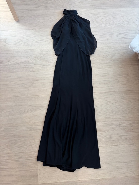 Xscape Dresses & Skirts - Xscape Black Halter Maxi Dress with Draped Cape Overlay